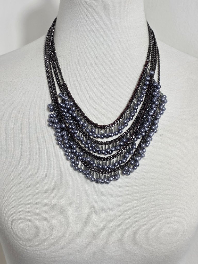 Simply Vera Wang Multi-Strand Gunmetal Tone Bib Necklace Faux Blue Pearls 19$